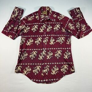 Vintage Jason Clarke Match Mates Mens XL‎ Lion Print Button Down Shirt Red Navy